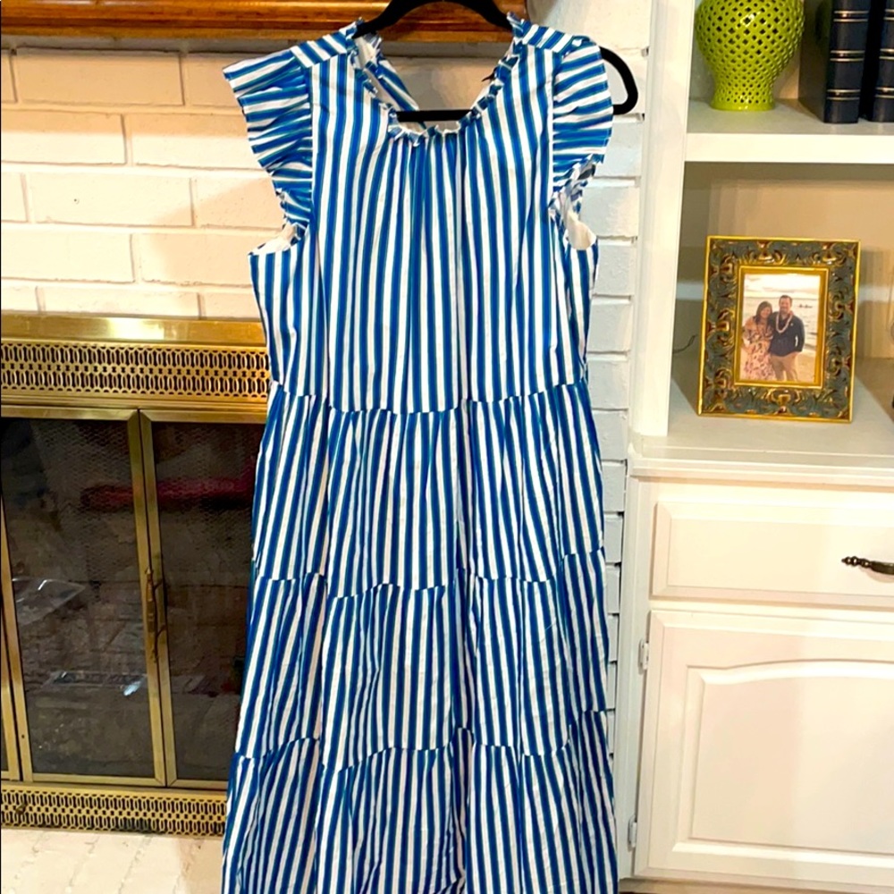 J.Crew blue and green striped dress L